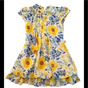 WINNER BRAND GIRLS FLORAL DRESS IN YELLOW & BLUES SIZE 18-24 MONTHS